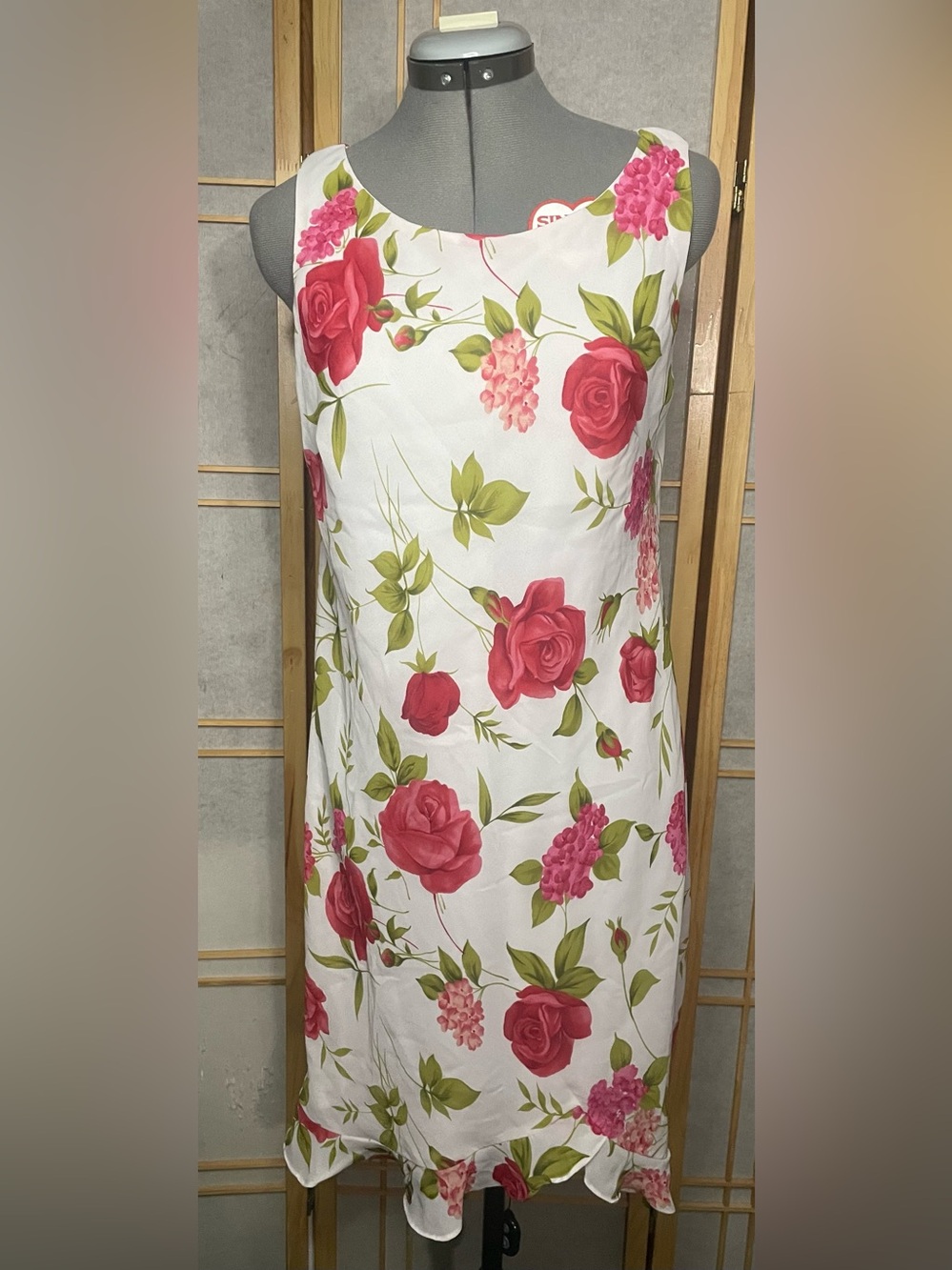 Teddi White Maxi Dress with Pink Rose & Green Leaf Print